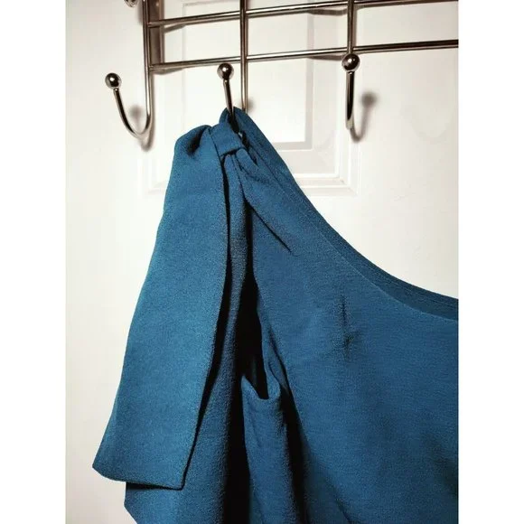 Dress The Population Georgiana Peacock Blue One-shoulder Thigh-High Slit M - Picture 5 of 11